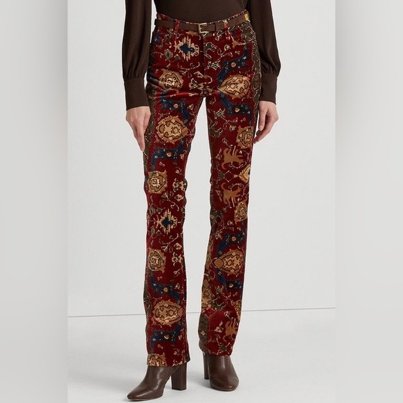 LAUREN RALPH LAUREN tapestry Printed Velvet High-Rise Boot‎ Pants size 8 new - Picture 1 of 7